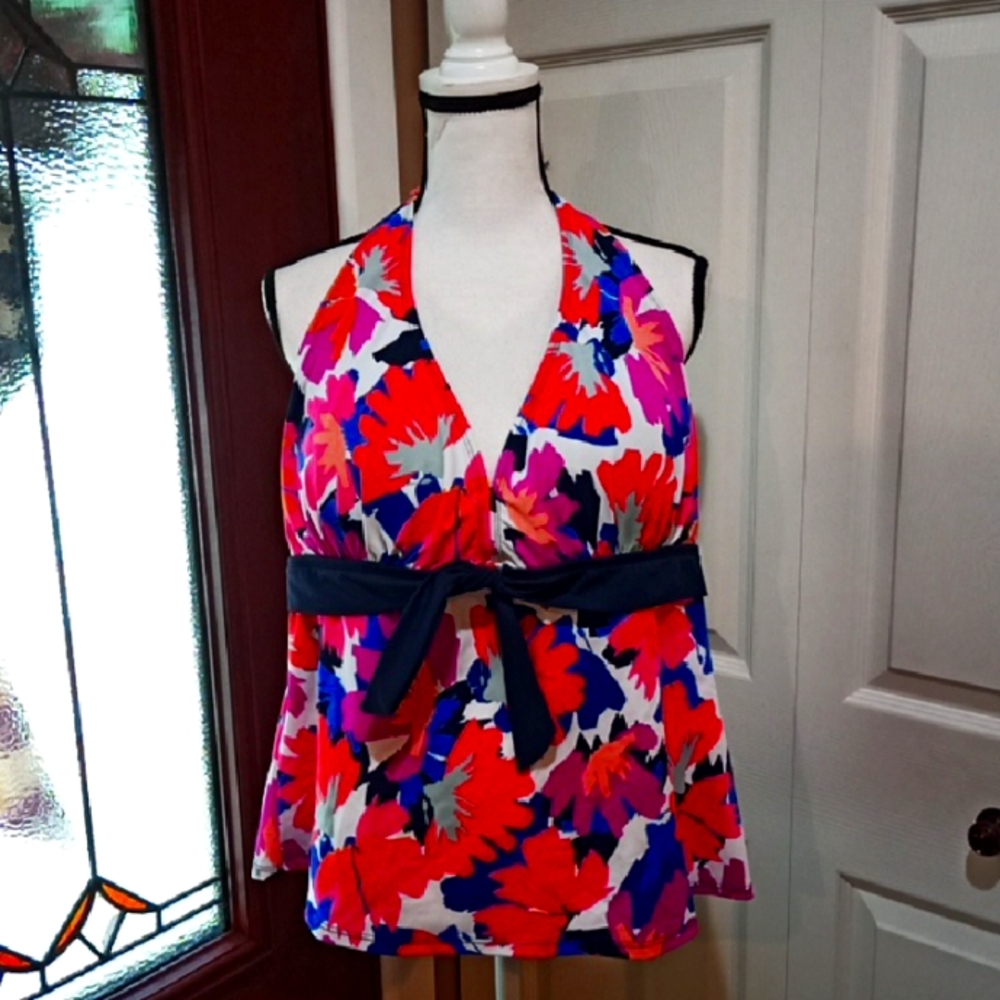 Floral Halter Tankini Top Swimsuits for All Size 18